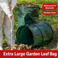 Green foldable garden leaf bag with black rim and handles, near fallen leaves