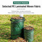 Stacked green garden leaf bags with black trim, filled with fallen leaves