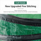 Close-up of green leaf bag seam and black reinforced top binding