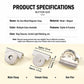 Metal magnetic clasp set with circular snap halves, tabs, and size markings diagram