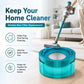 Turquoise post-filter replacement for vacuum, shown with stick vacuum on floor