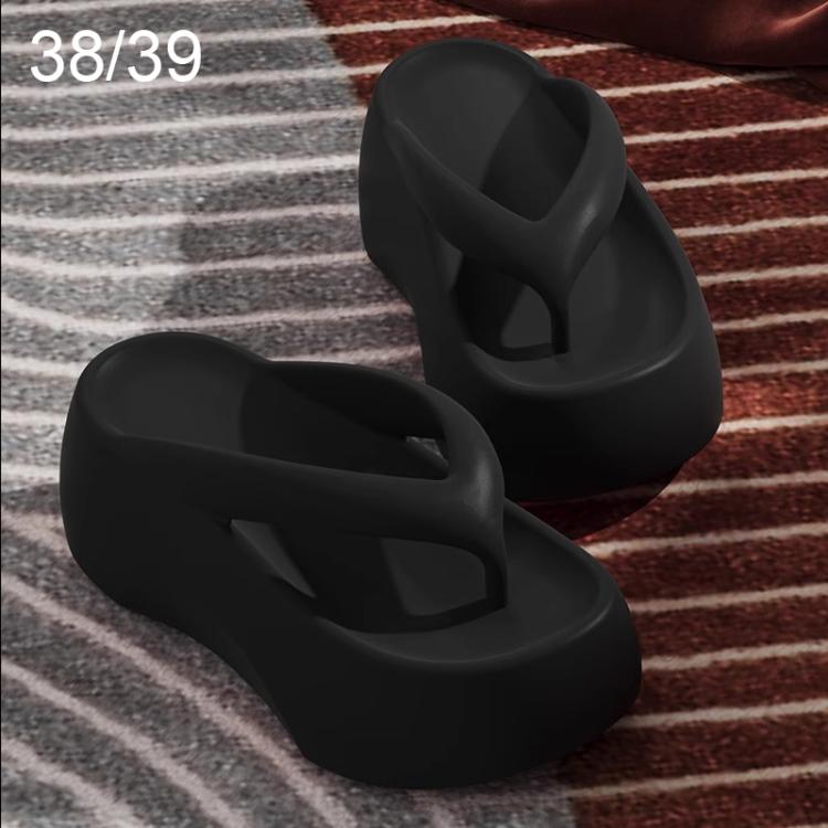 Black EVA thick-soled flip-flops, front view with wide strap cutouts and platform.