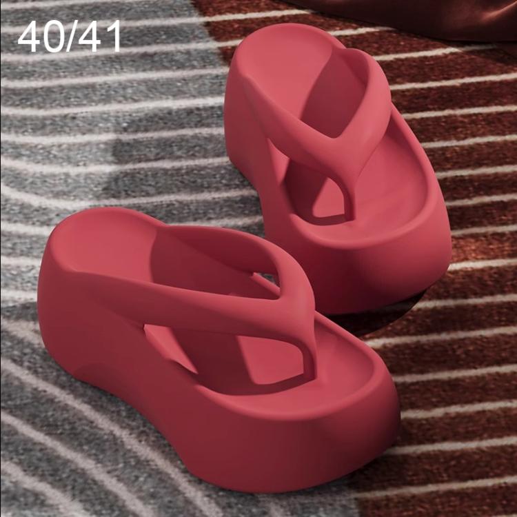 Rose red EVA thick-soled flip-flops showing thick platform sole and wide strap detail.