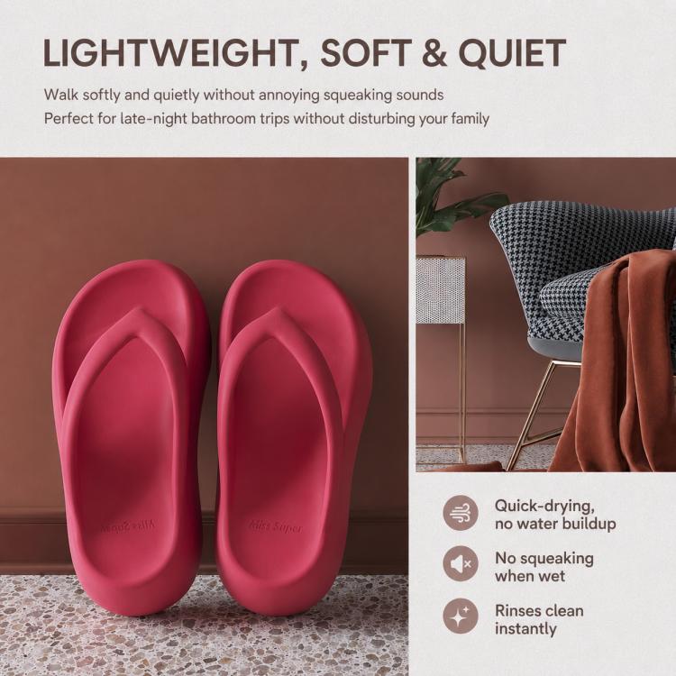 Rose red EVA thick-soled flip-flops pair, open toe design