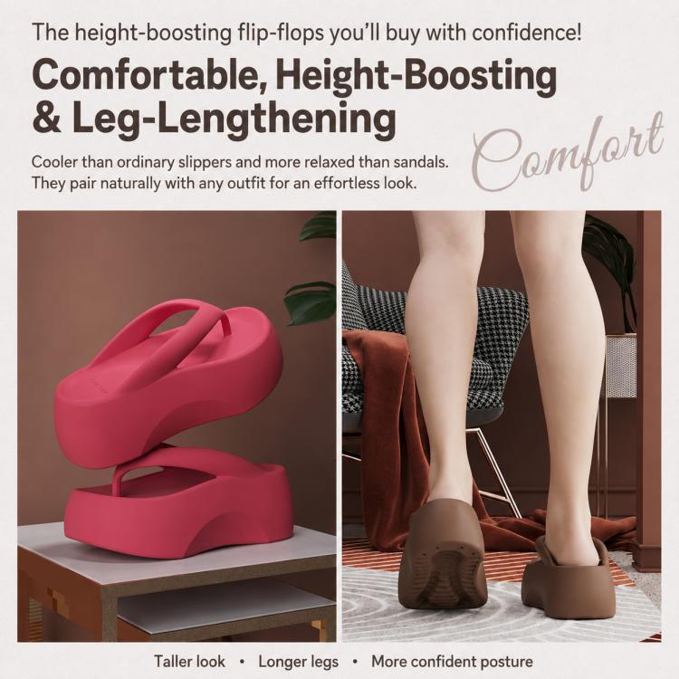 Thick-soled EVA flip-flops in red, height-boosting chunky platform with thong straps