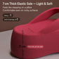 Thick-soled EVA flip-flops in red, close-up of thick elastic platform sole