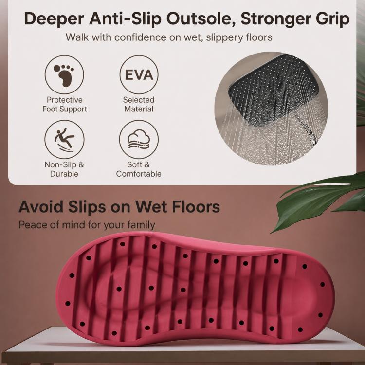 Red EVA flip-flops showing textured anti-slip outsole