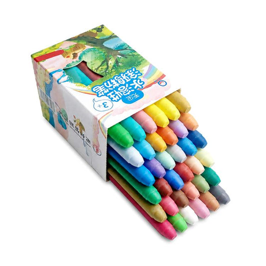Water-soluble chalk set in open box with mixed colored chalk sticks and white chalk