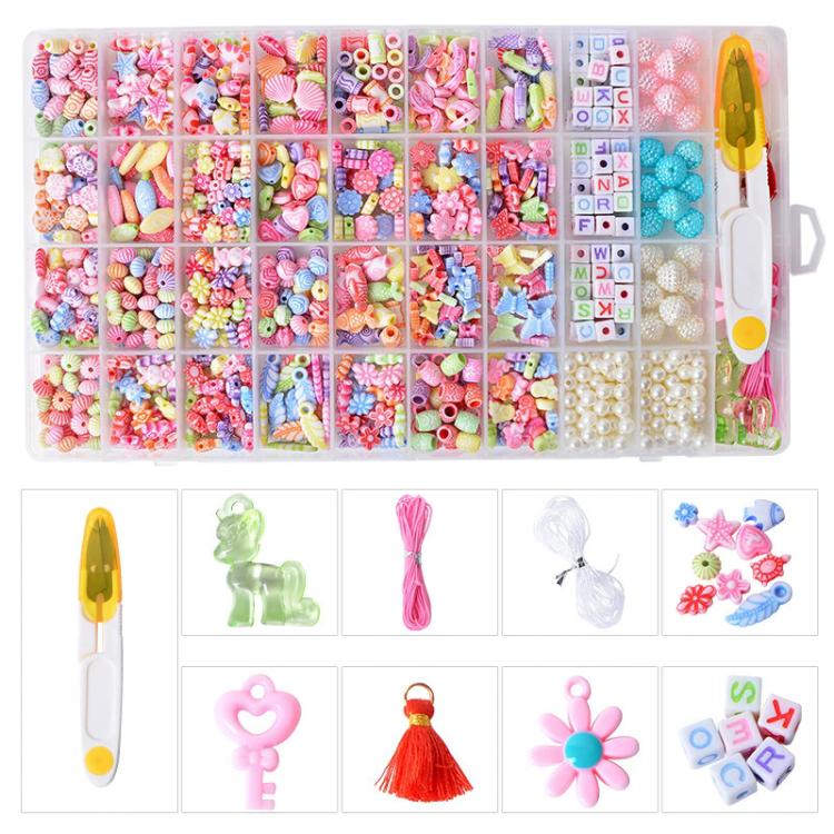DIY beaded bracelet kit with clear 36-compartment storage tray and bead assortment