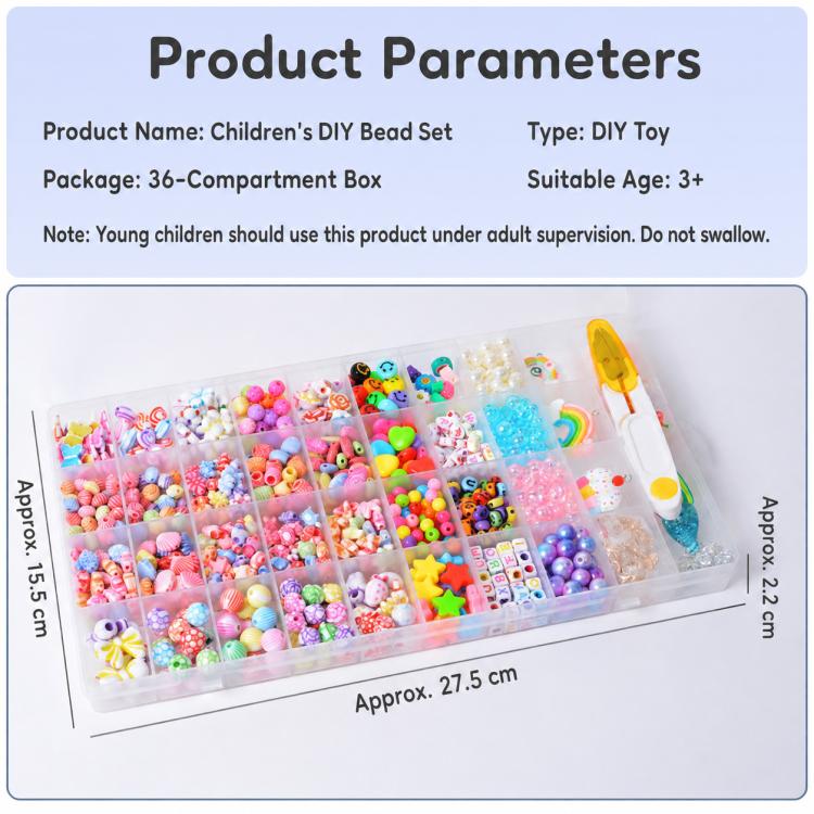 36-compartment DIY beading kit box with colorful beads, charms, and bracelet tools