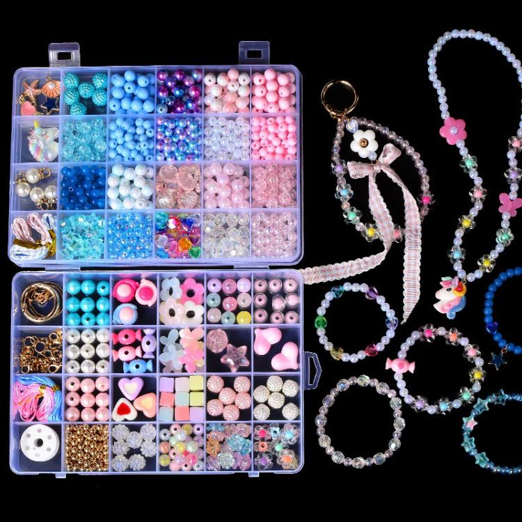 Double-layer beaded bracelet kit with assorted beads and two storage compartments