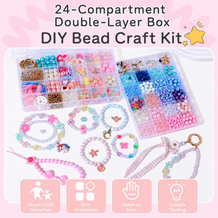 Beaded bracelet DIY kit with double-layer storage box and sample finished bracelets