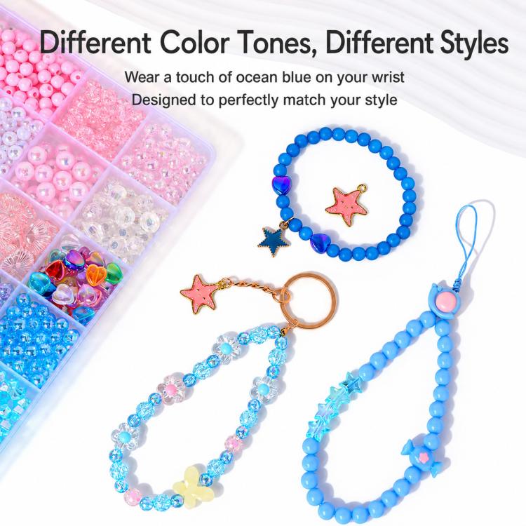 Blue and pink beaded bracelets with star charms and multicolor cord details
