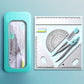 Blue green compass and ruler set in slim plastic case with rulers and compass