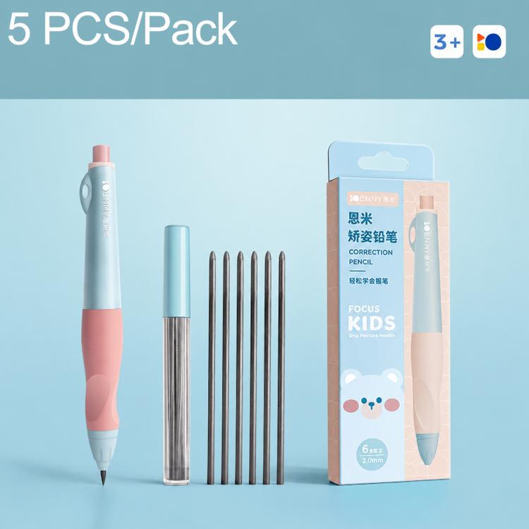 Light blue and pink grip correction mechanical pencils, 5-pack with spare tips