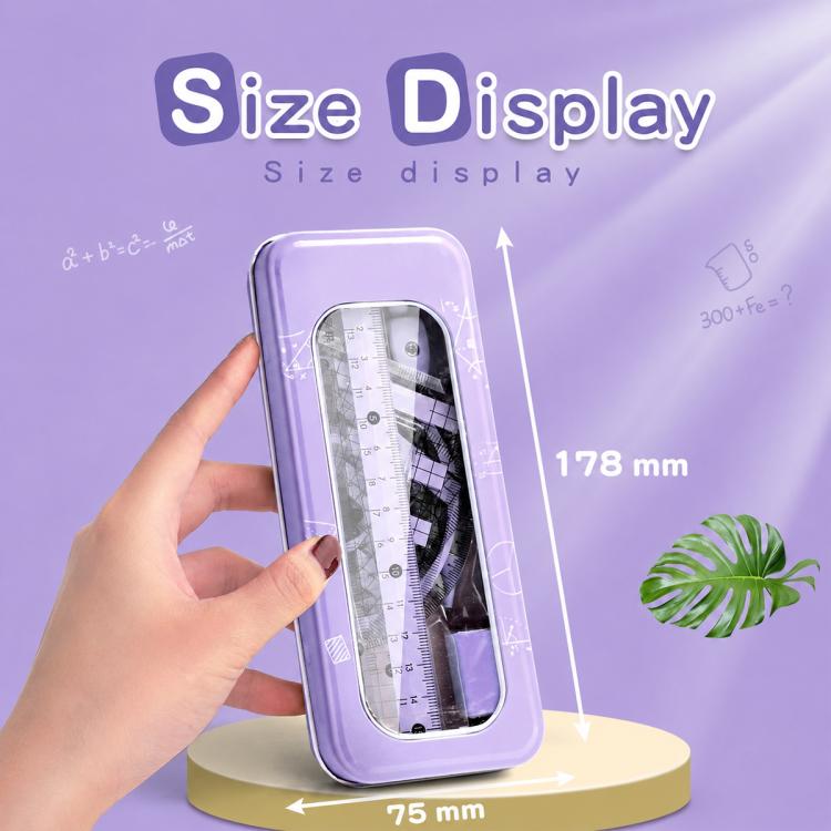 Anti-myopia compass and ruler set in clear display box with internal measuring tools
