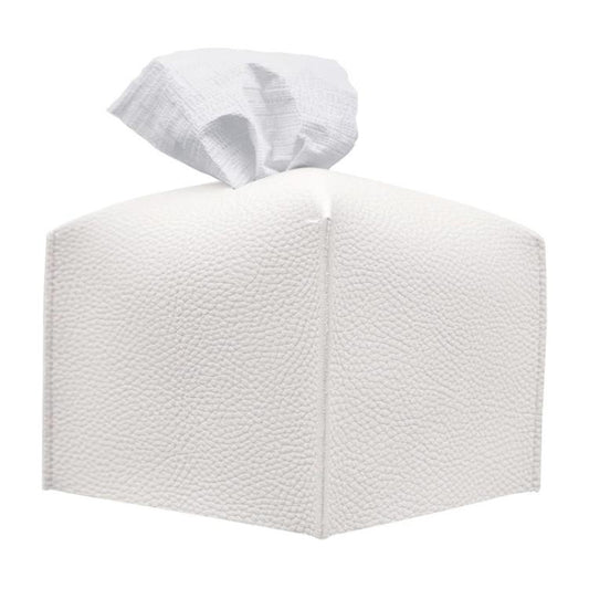 White PU leather tissue box cover, square cube with tissue pack
