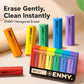 Hexagonal pencil-shaped erasers in orange, yellow, green, blue, and purple