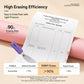 Purple and orange hexagonal pencil erasers labeled ENMY, beside quality report