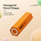 Orange hexagonal pencil-shaped eraser with rounded ring end and flat edges