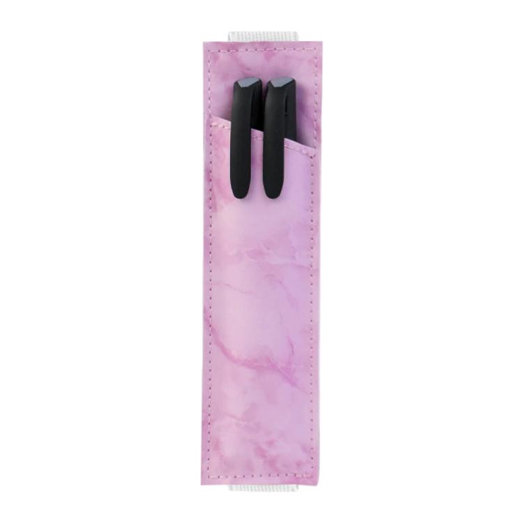 Marble-pink PU leather pen sleeve with dual elastic pen slots and stitched edges