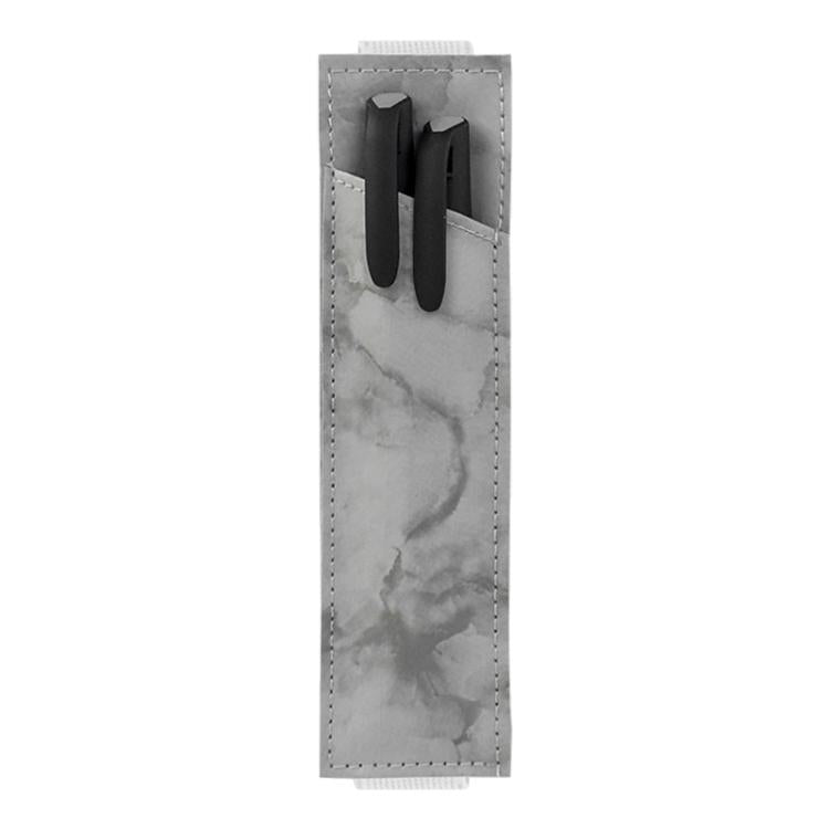 Marble-gray PU leather pen sleeve with dual elastic pen slots and stitched seams