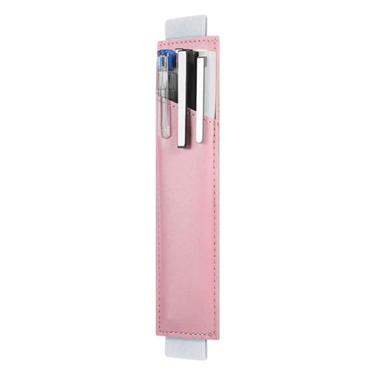 Marble-pink PU leather pen sleeve with dual elastic pen slots
