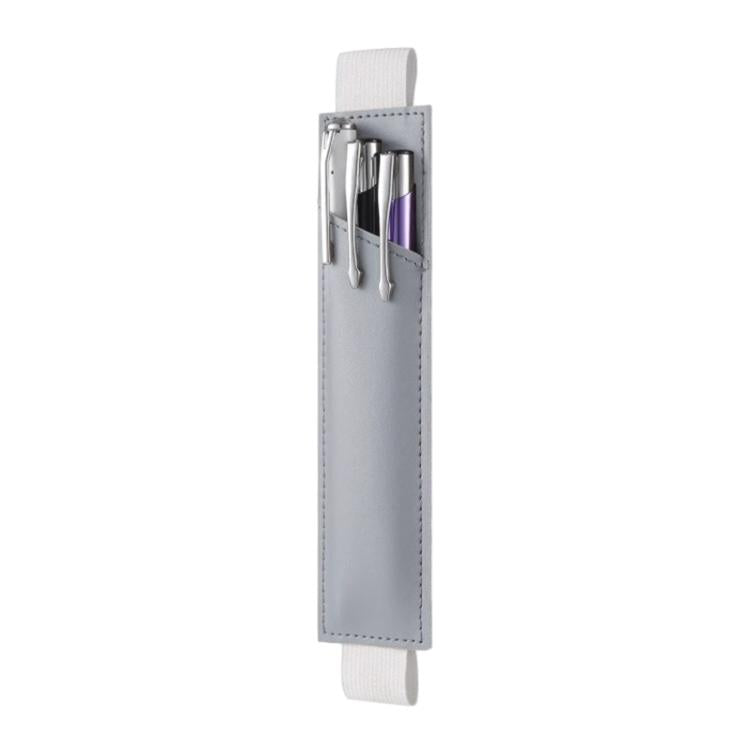 PU leather pen sleeve with two pen slots, light gray
