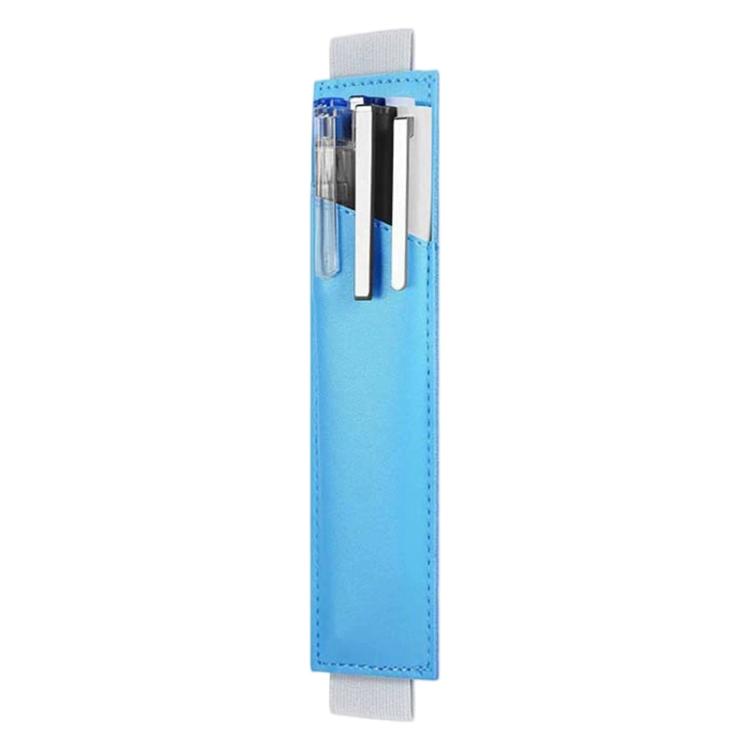 PU leather pen sleeve with two pen slots, light blue