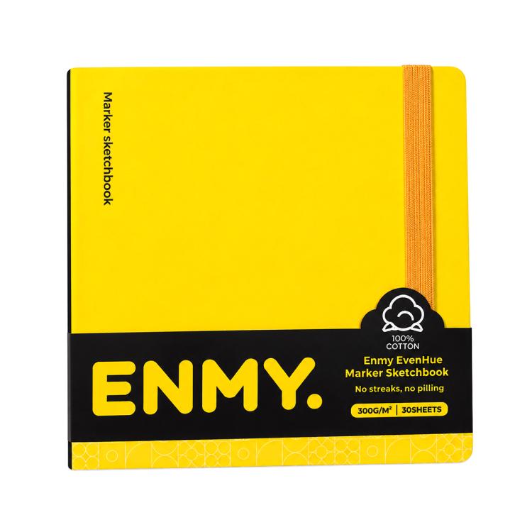 ENMY EvenHue marker sketchbook, yellow cover with black band and ENMY logo badge