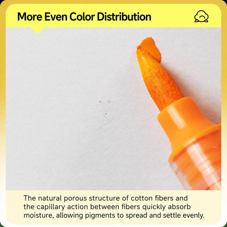 Orange marker applying a stroke on sketchbook paper with even color distribution