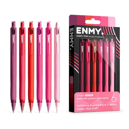 Set of rose pink acrylic fineliner gel pens, 0.7 mm tips, 6-pack