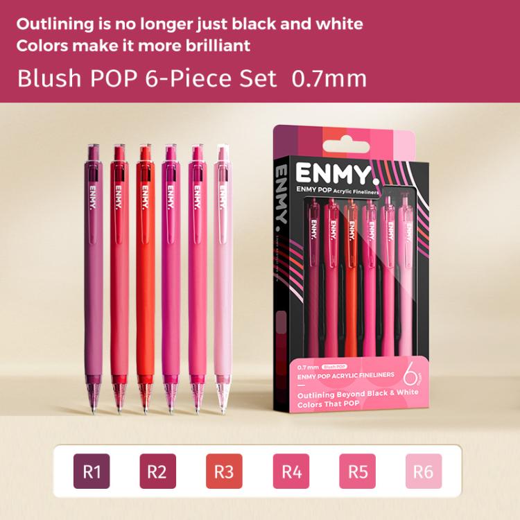 Blush pop 6-piece acrylic fineliner gel pen set with 0.7 mm tips