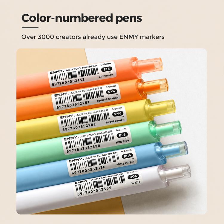 Color-numbered POP acrylic fineliners with labeled tips in assorted colors