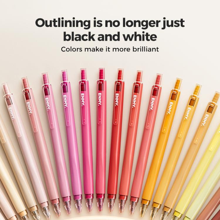 Color acrylic fineliner pens set with multiple pink, red, orange, and gold barrels