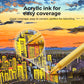 Yellow acrylic fineliner pen with painted skyline artwork