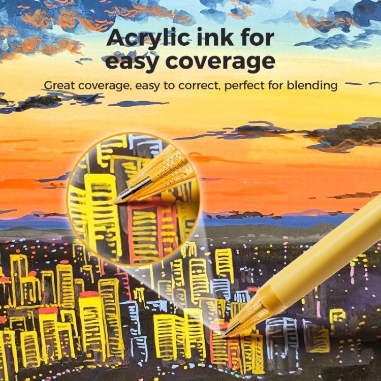 Yellow acrylic fineliner pen with painted skyline artwork