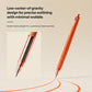 Orange acrylic fineliner pen with metal tip and curved practice line