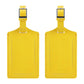 Pair vintage PU leather luggage tags in yellow, with metal buckle and stitched edges
