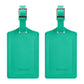 Pair vintage PU leather luggage tags in green, with metal buckle and stitched edges
