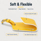 Yellow PU leather luggage tag with metal buckle and stitched two-sided info card