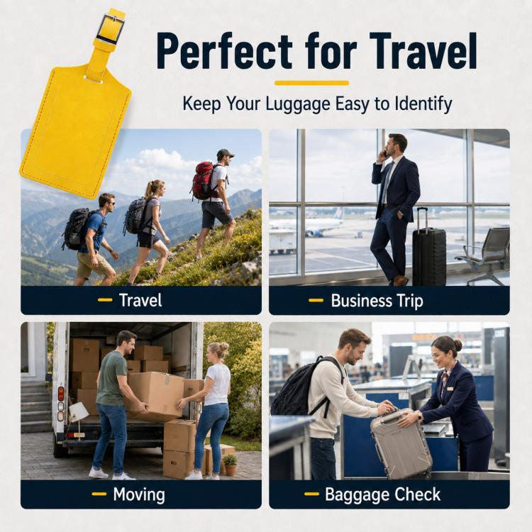 Yellow PU leather luggage tag for travel, keeps identity details visible