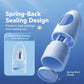 Blue cap-style pencil sharpener with spring-back sealing design