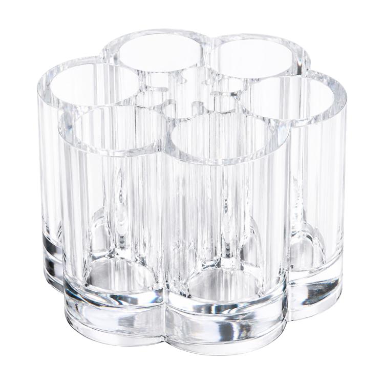 Transparent plastic pen holder with multiple round compartments for pens and pencils