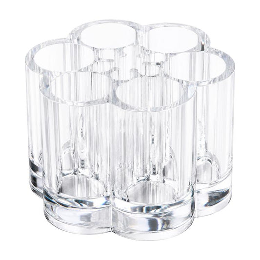 Transparent plastic pen holder with multiple round compartments for pens and pencils