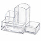 Transparent plastic pen organizer with 4 compartments plus a central holder and base trays