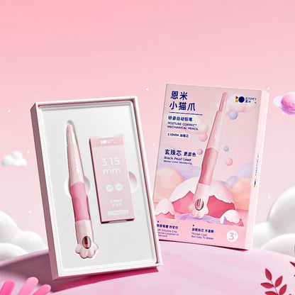 Pink cat-paw rocket-shaped posture-correct mechanical pencil in gift box