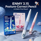 Blue posture-correct mechanical pencil with cat-paw rocket shape, shown with pink