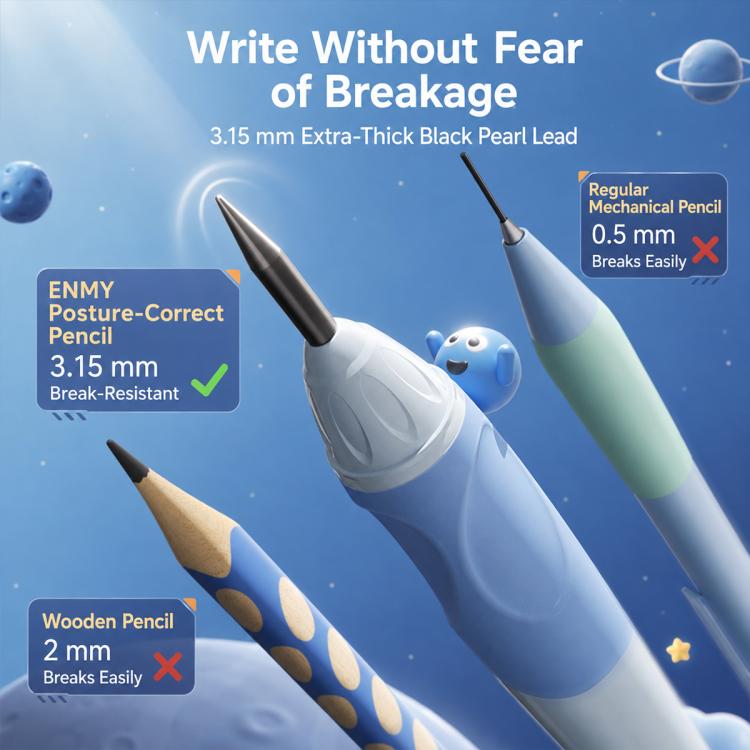 Blue cat-paw rocket-shaped posture-correct mechanical pencil with pointed tip