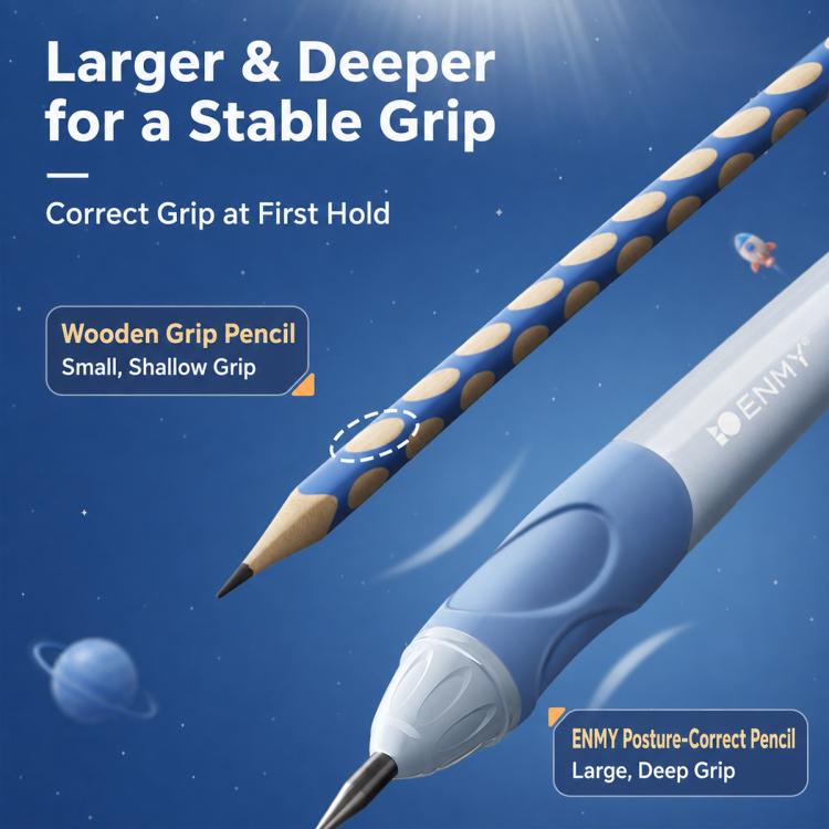 Blue cat-paw rocket-shaped posture-correct mechanical pencil with deep grip texture